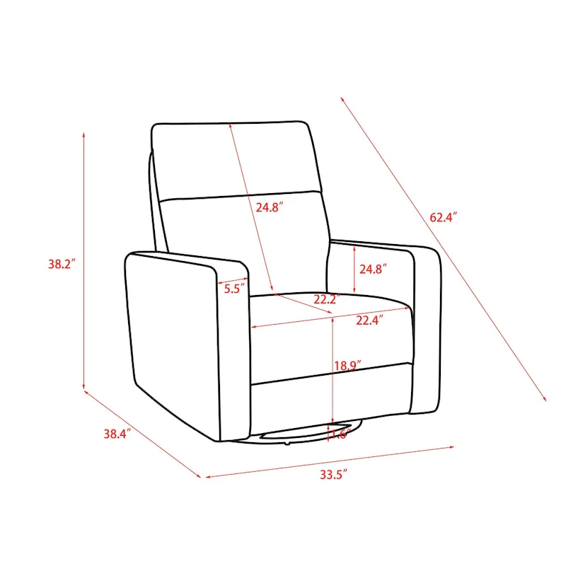 33.5W Power Swivel Glider Recliner with USB Charger