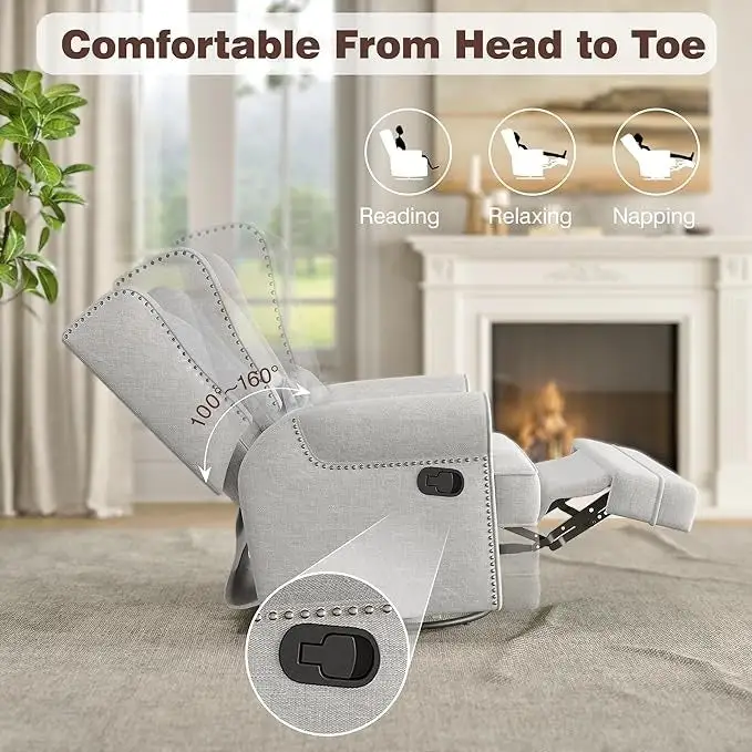 Swivel Recliner Chair with Extra Large Footrest, Grey