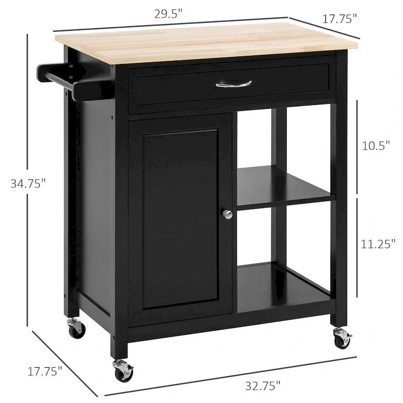 Rolling Kitchen Island Cart with Drawer and Shelves