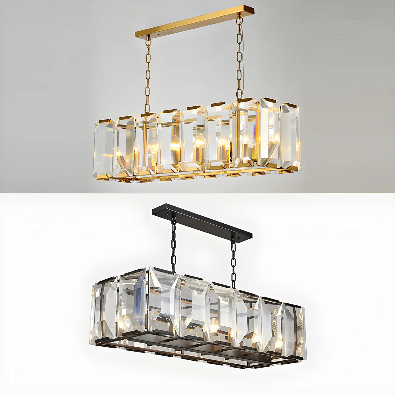 Modern Crystal Island Chandelier in Black and Gold