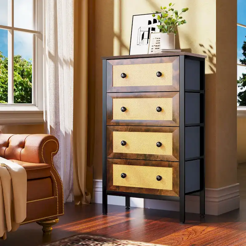 Moasis Rattan Dresser Closet Storage Tower Organizer Unit for Bedroom