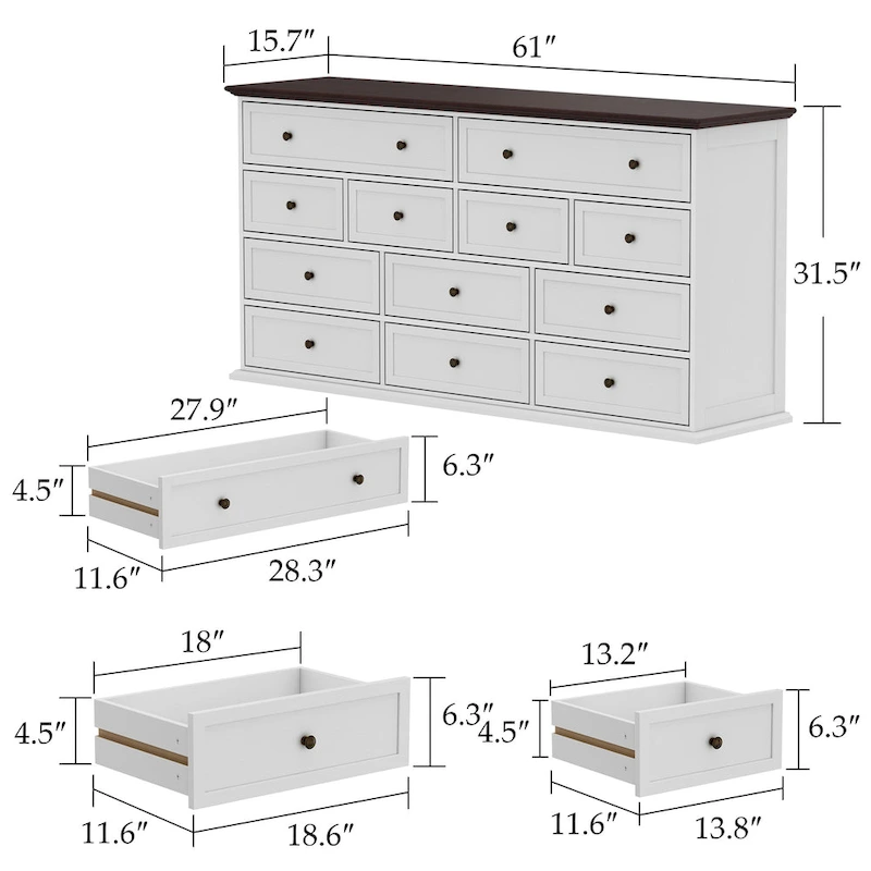 Chic Brown and White Dresser with Ample Storage Space Side Table