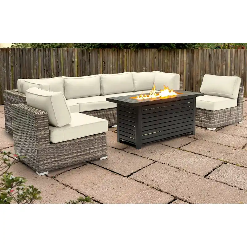 LSI 6 Person Seating Group With Metal Firepit And Sunbrella Cushions