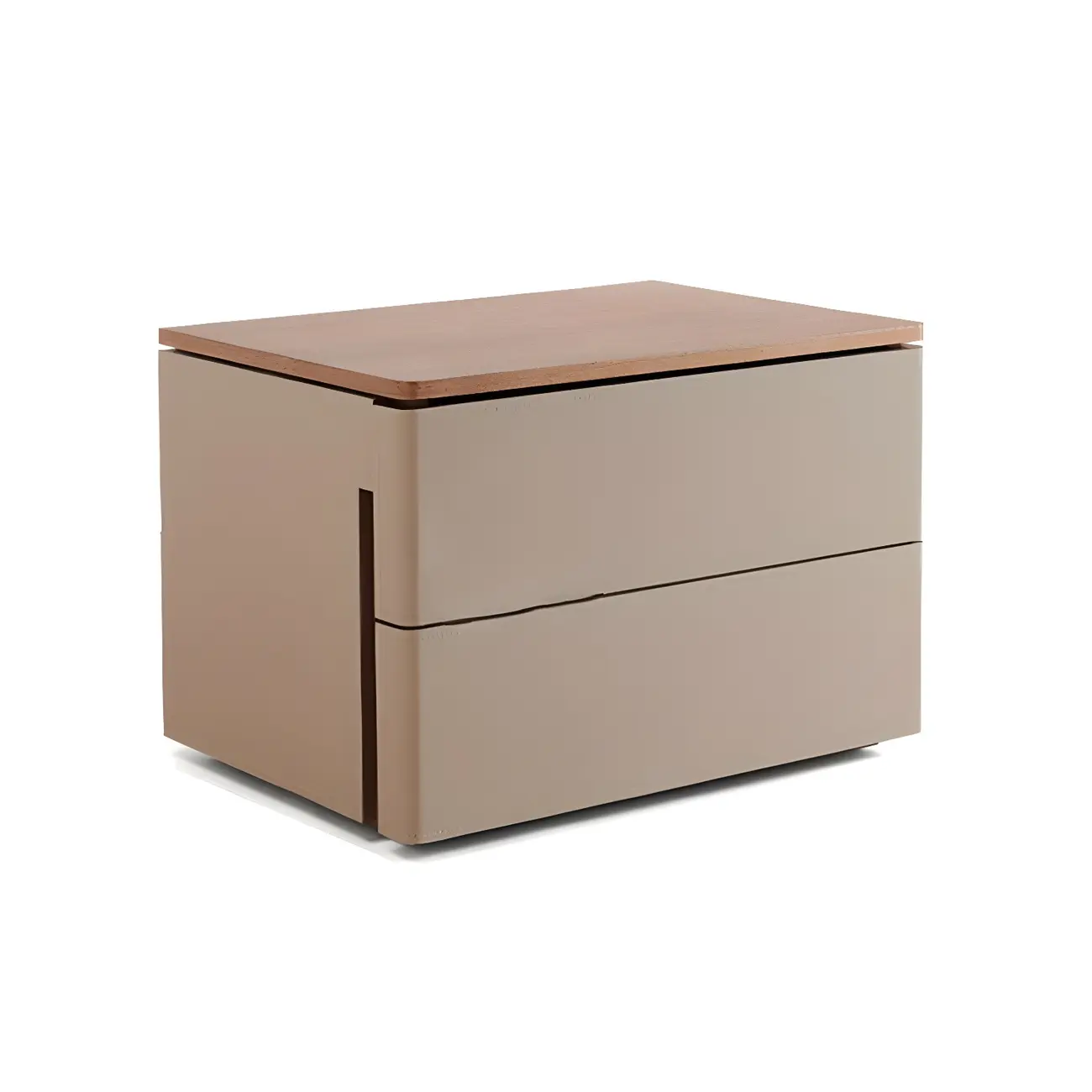 Modern Wood Top Leather Dual-Tone 2 Drawers Nightstand