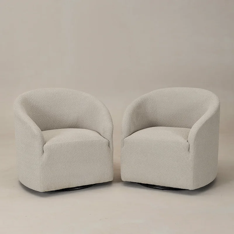 32W Boucle Upholstered Swivel Barrel Armchair (Set of 2)