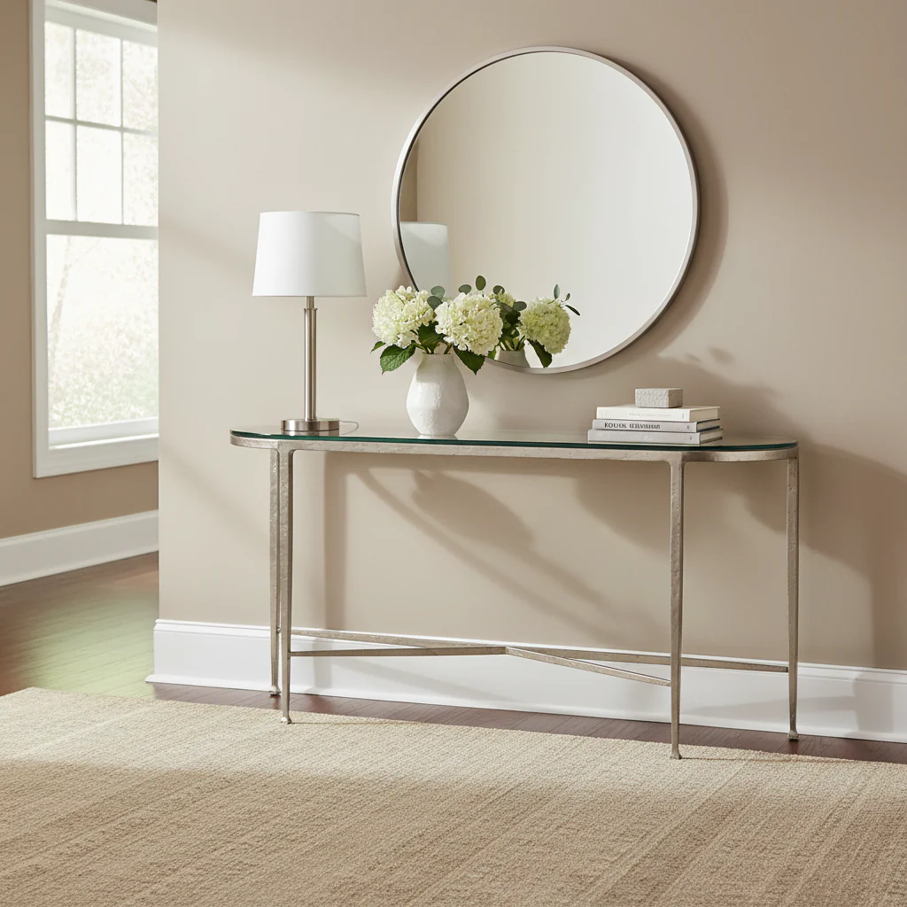 58 Wide Glass Top Iron Sofa Table