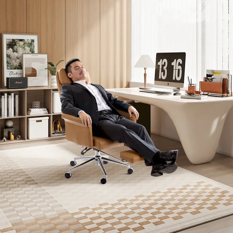 Glitzhome 49H Modern Adjustable Swivel High Back Ergonomic Office Chair with Armrest and Extendable Footrest