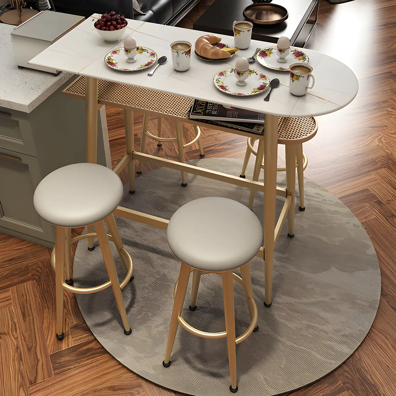 Glam Stone Gold Metal Bar Height Table