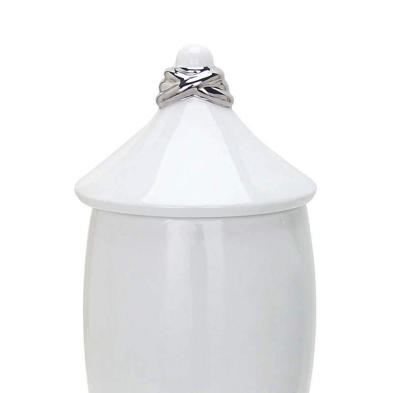 13  White and Silver Abstract Oval Ceramic Ginger Jar