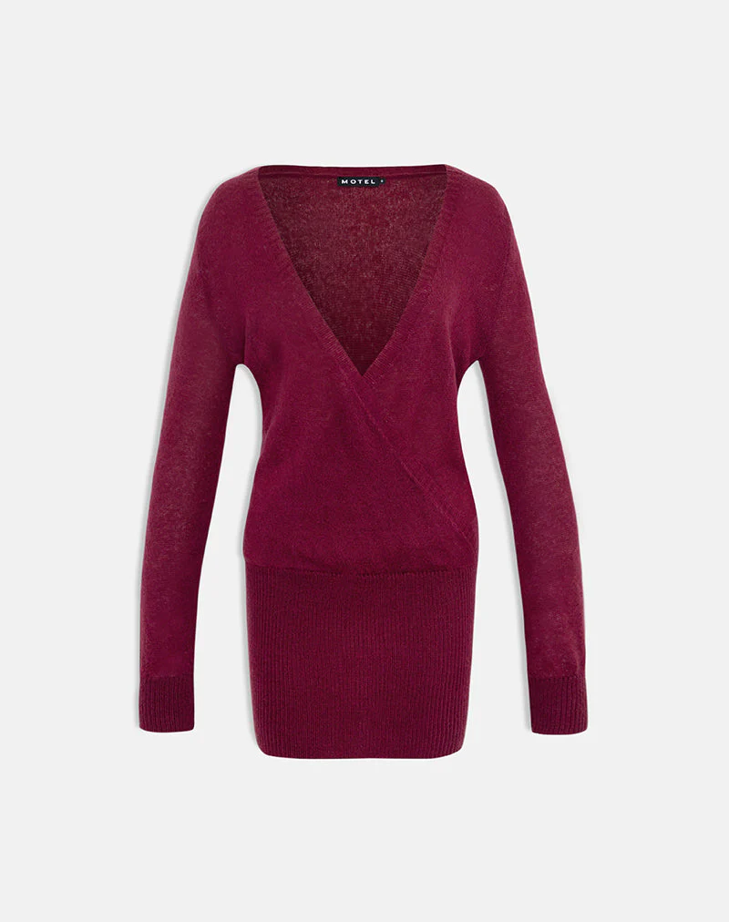 Junbi Wrap Mini Dress in Knit Wine