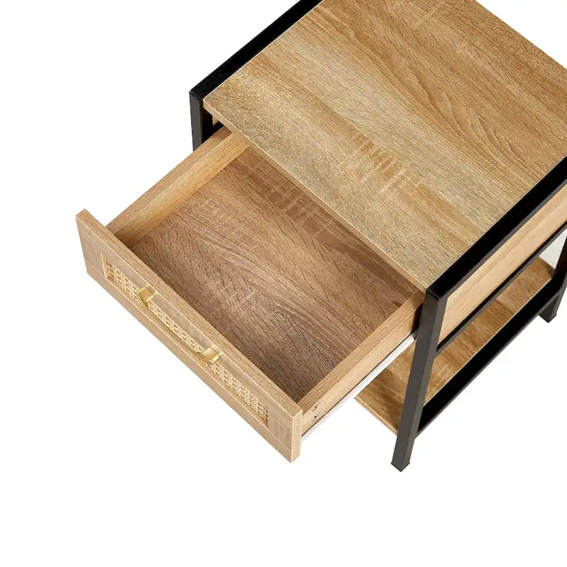 Rattan 1-drawer Nightstand with Shelf