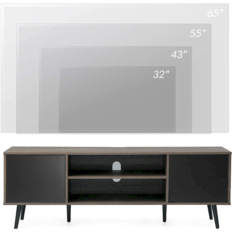 WAMPAT Mid Century Modern TV Stand 61.6 inch Black & Grey