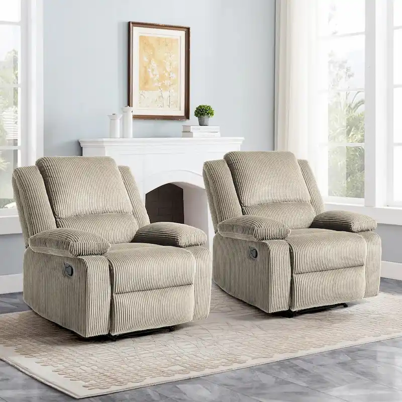 2Set Modern Lounger Upholstered Push Back Manual Recliner Chair