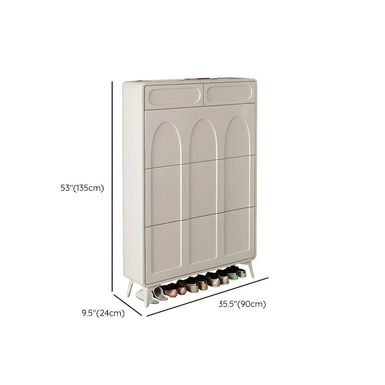 Vertical Slim White Wooden Drop Front Shoe Cabinet