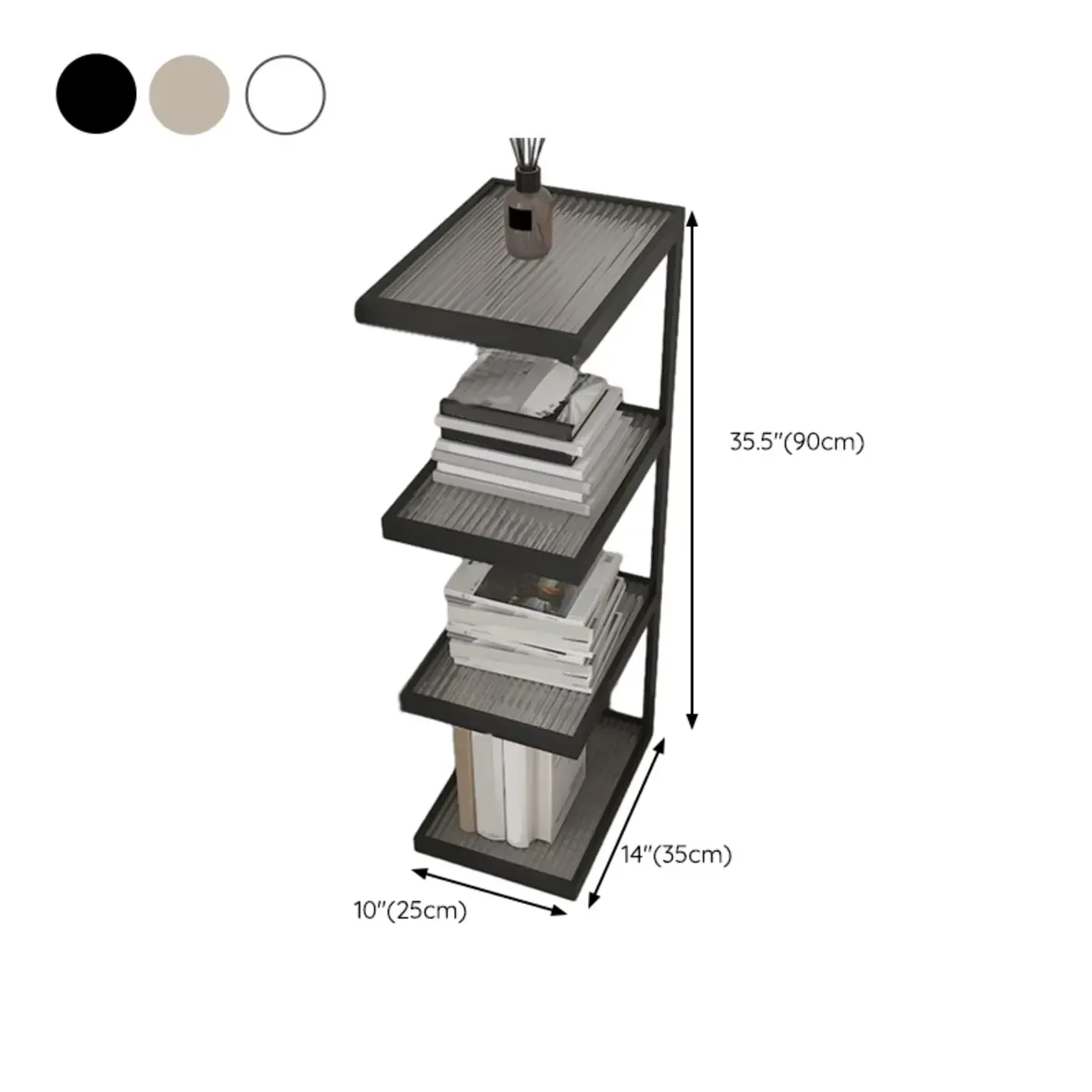 Extra Tall Simple Glass Top and Steel 3 Shelves Nightstand
