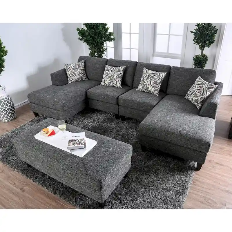 Modern Grey Fabric 4-Piece Modular Sectional