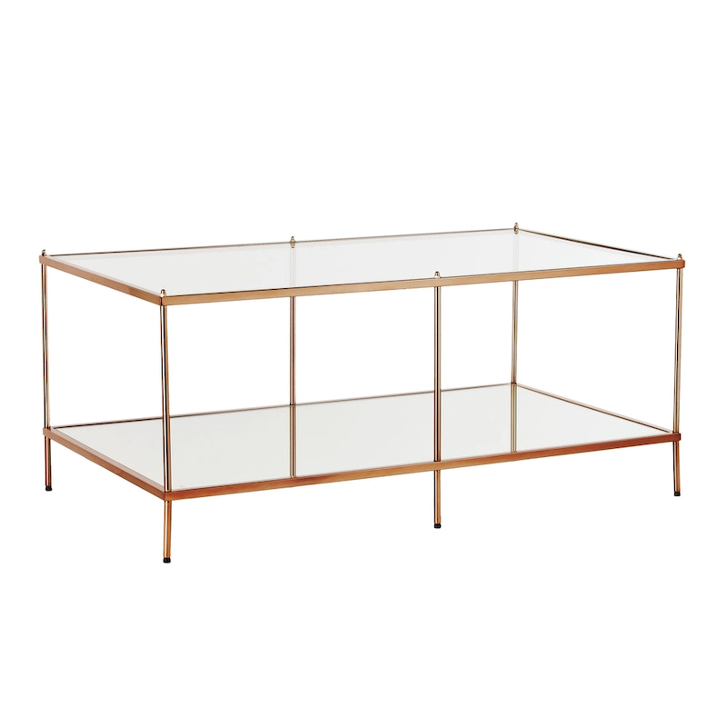 SEI Furniture Grant Goldtone Rectangular Coffee Table with Glass top and Bottom Shelf