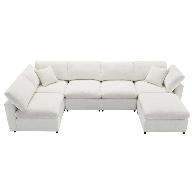 Beige 130 Chenille Cloud U-Shaped Sleeper Sectional Sofa, 6-Piece Modular Design