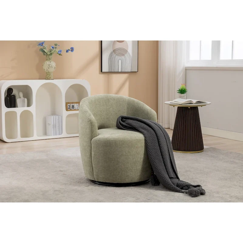 Chenille Fabric Swivel Accent Armchair Barrel Chair With Black Powder Coating Metal Ring