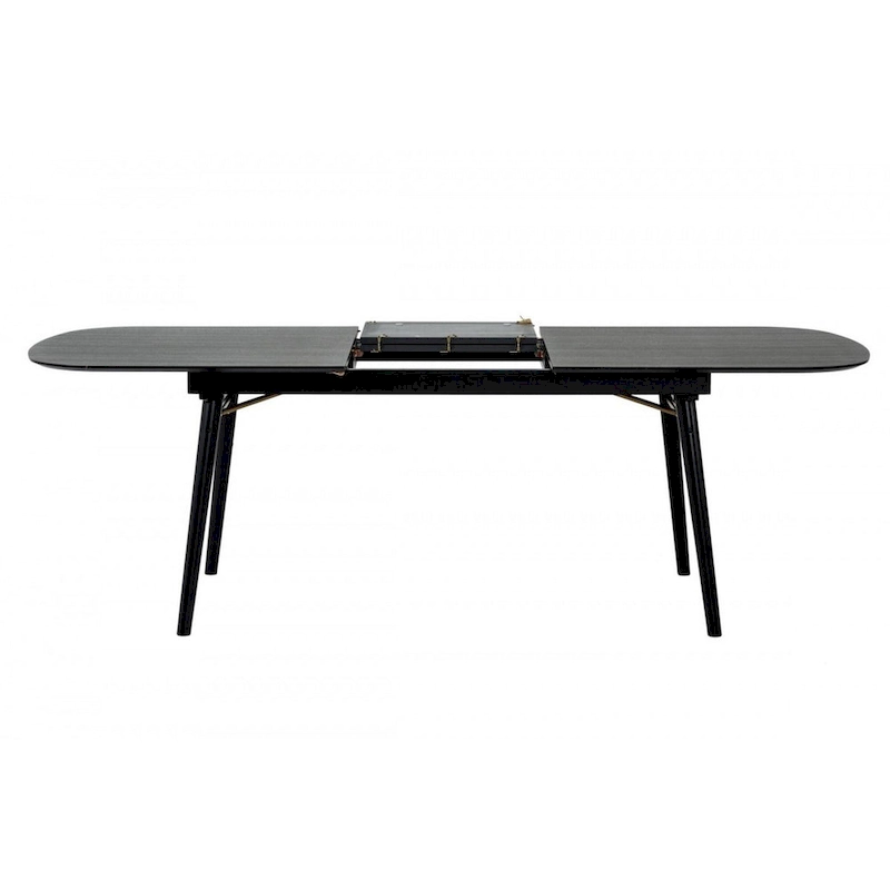 Obround Top Wooden Dining Table with Extendable Leaf, Charcoal Gray