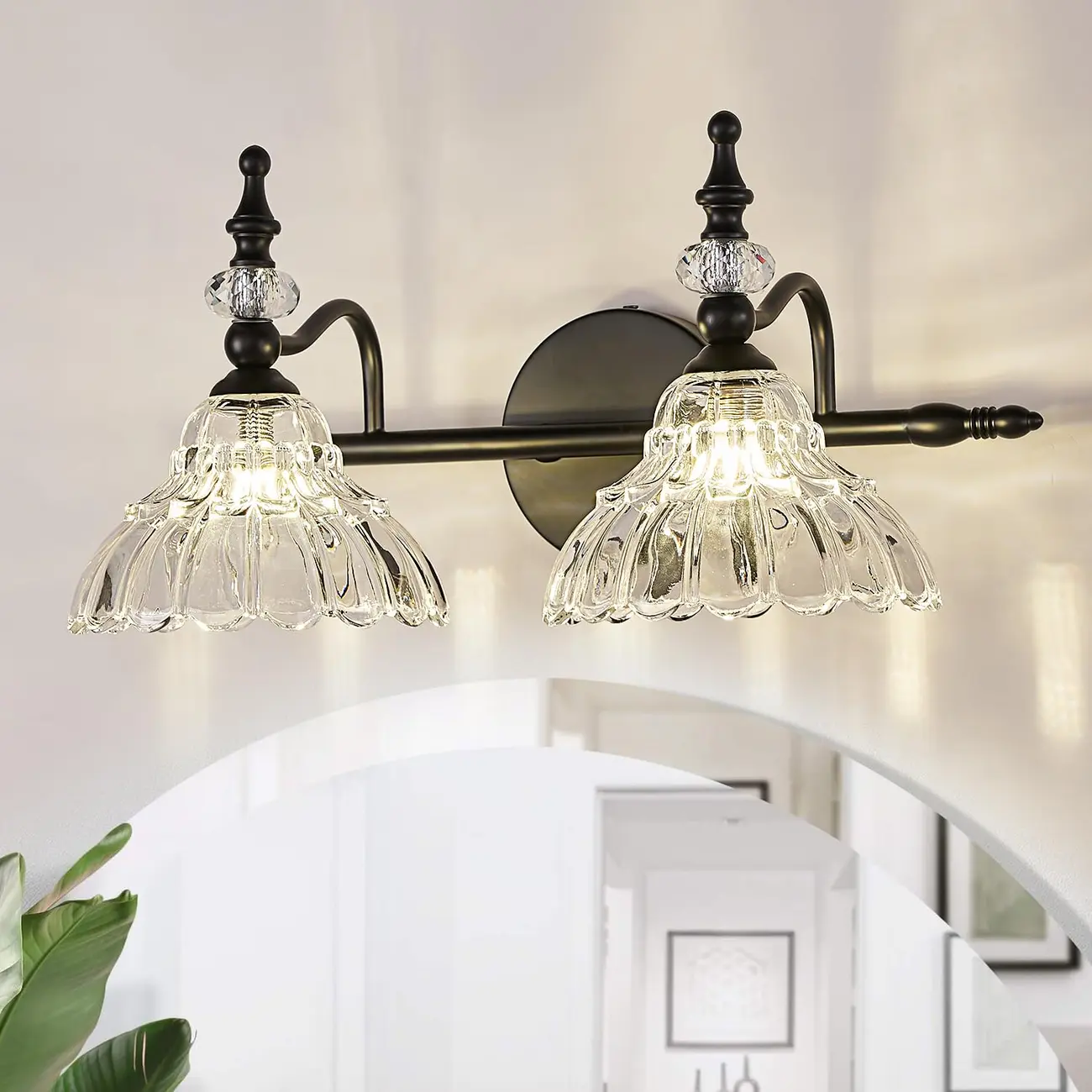 Modern Flower Glass Bathroom Vanity Light in Black/Brass