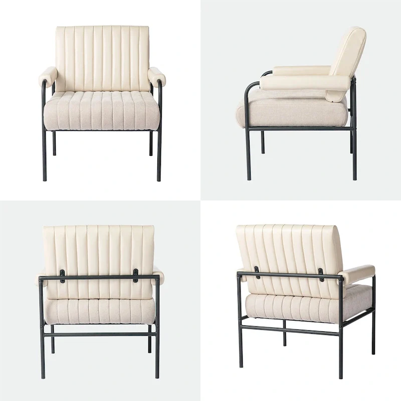 Glitzhome Set of 2 29.5W Leatherette and Fabric Combination Armchairs With Padded Arms - 29.5 W x 34 H x 30 D