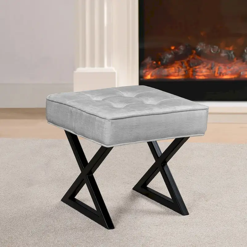 Textured Velvet Ottoman Vanity Stool 18X18X17