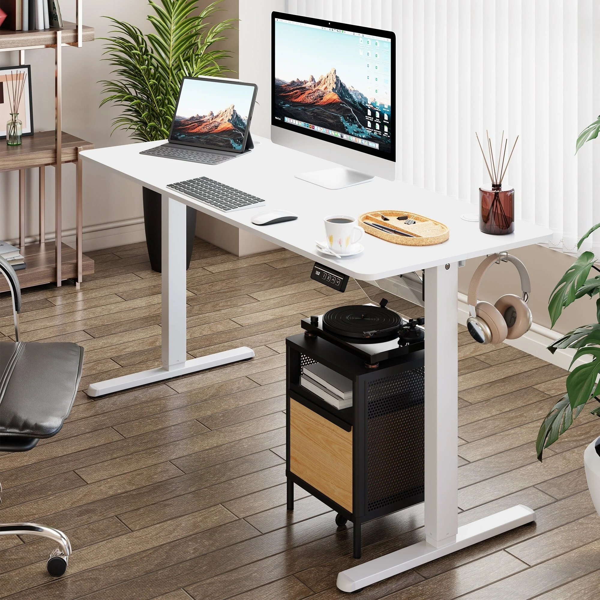Futzca Height Adjustable Electric Standing Desk Sit Stand Computer Stand up Desk with Splice Board