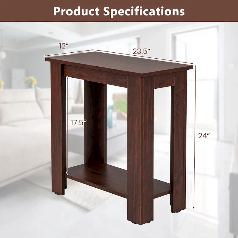 2 PCS 2-Tier End Table Modern Sofa Bedside Compact Nightstand w/
