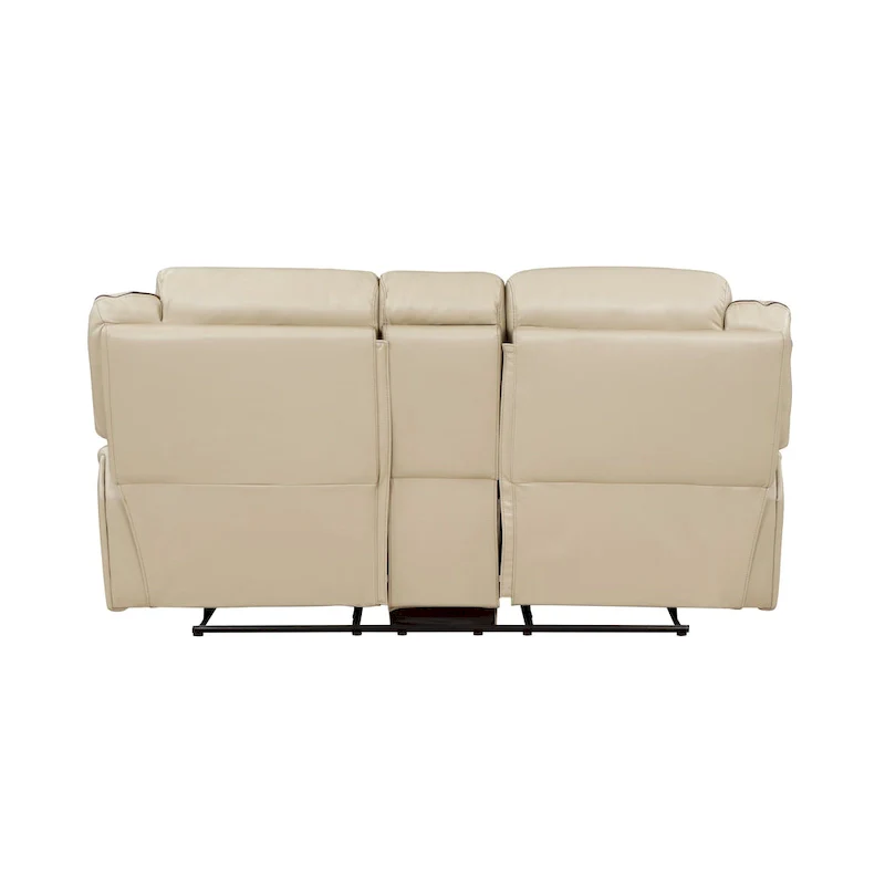 Millie 76 Inch Manual Dual Recliner Loveseat, Cupholder, Beige Faux Leather