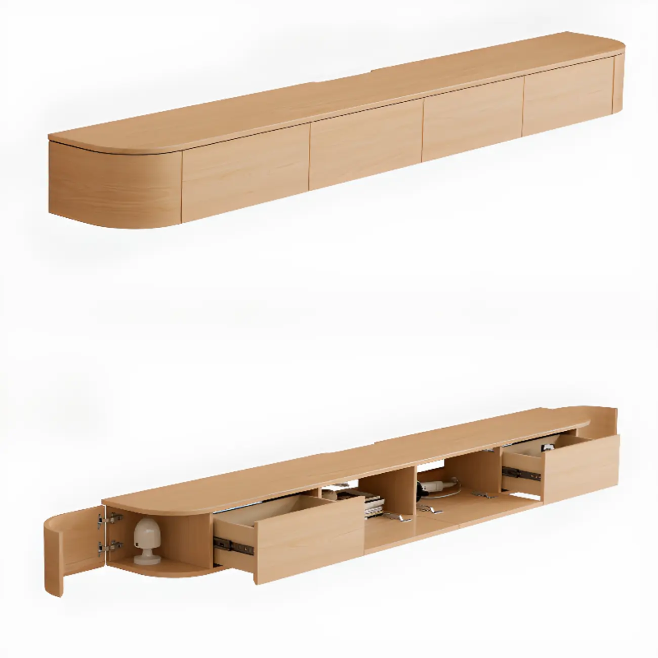 Nut-Brown Modern Wooden Wall-Mounted TV Stand with Light