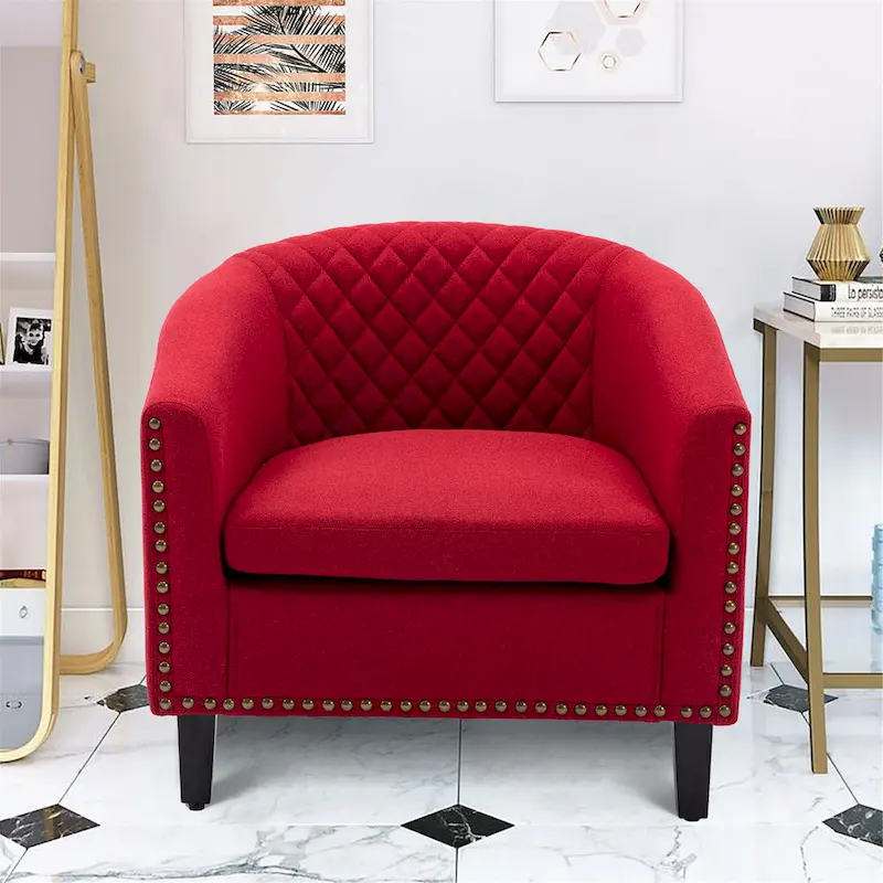 Accent Barrel Chair Living Room With Nailheads And Solid Wood Legs