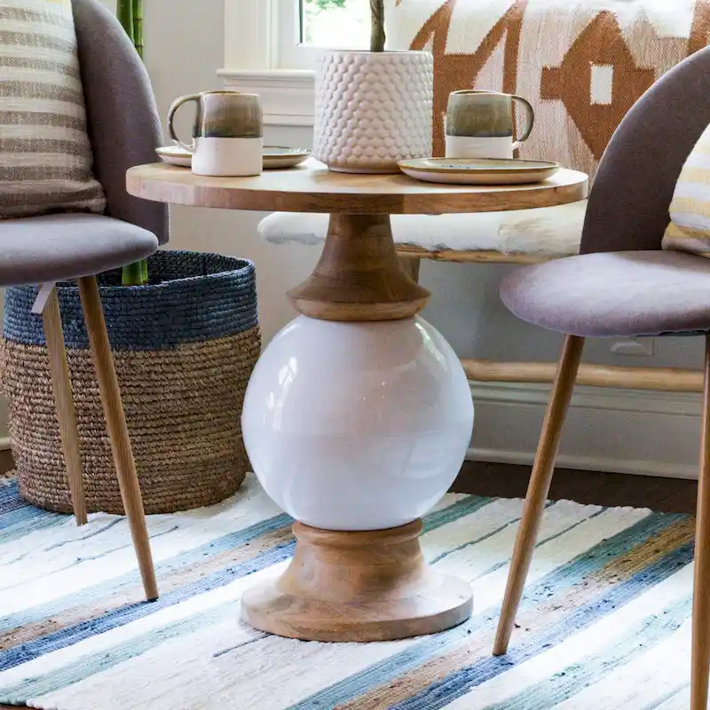 Round Mango Wood and Metal Pedestal Table,