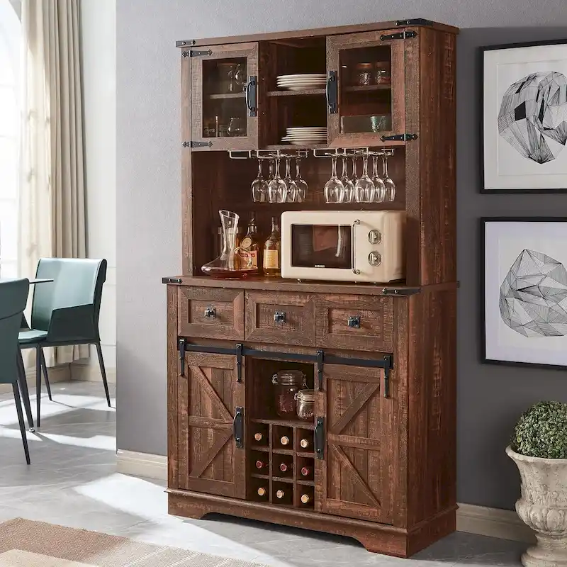 Farmhosue Bar Cabinet, Kitchen Buffet, Coffee Bar Sideboard Table