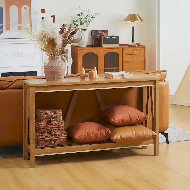 Farmhouse Console Table with Storage Shelf