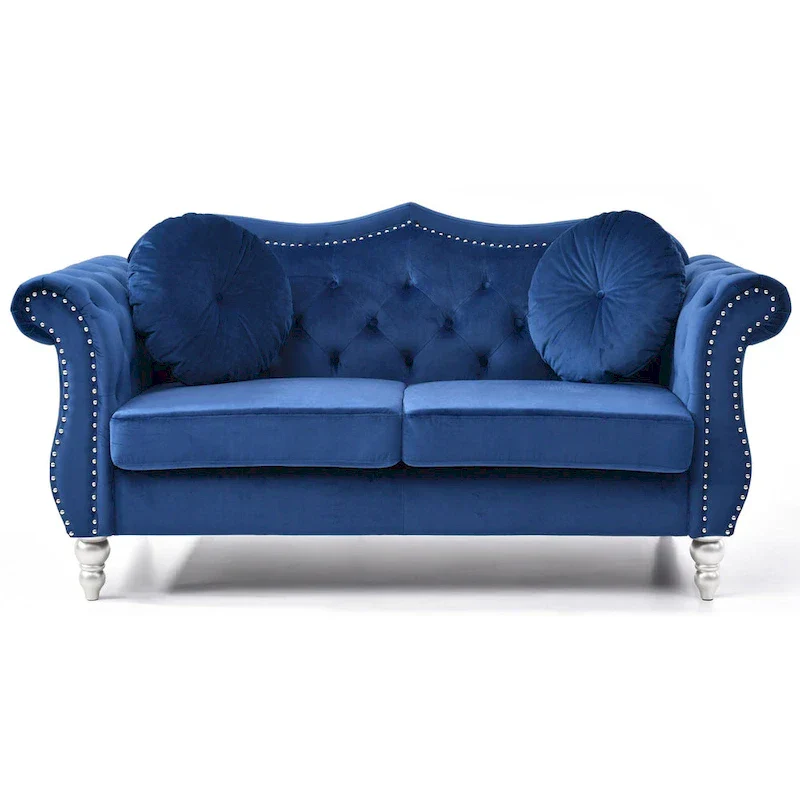 Hollywood 68 in. Velvet Chesterfield Loveseat with 2-Throw Pillow - 68L x 35W x 34H
