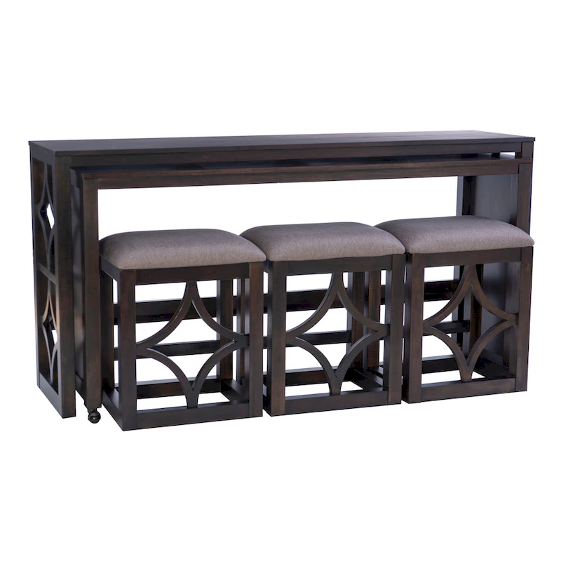 Crewson Wood 2-Piece Nesting Rolling Console with 3 Stools