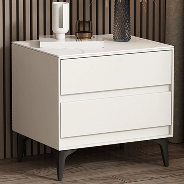 Modern Stone Top Faux Leather 2-Drawer Nightstand