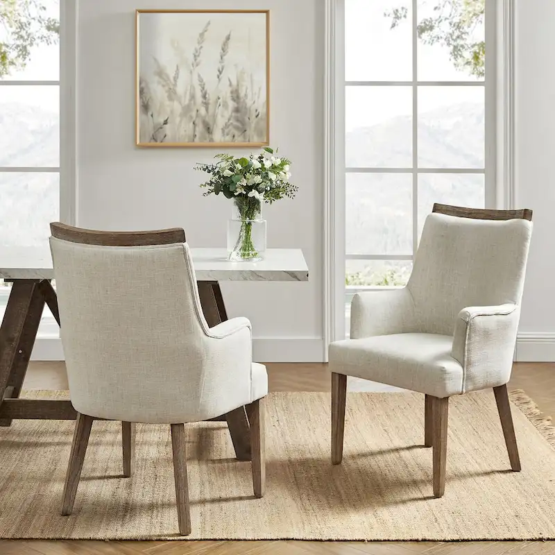Farmhouse Upholstered Solid Wood Dining Chair Set of 2