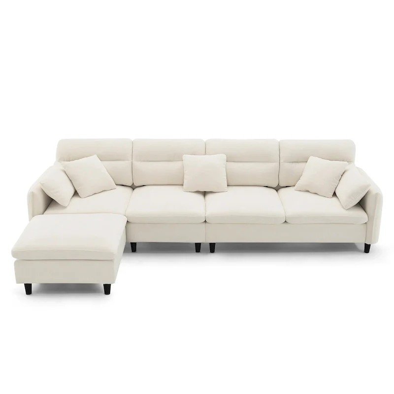 110 Modern L-Shaped Convertible 5-Seat Sectional Sofa with Removable Ottoman and 5 Cushions, Plush Chenille Fabric