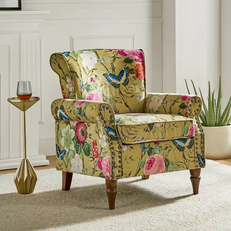 Nyctelius Traditional Polyester Accent Chair with Rolled Arms and Nailhead Trim by HULALA HOME