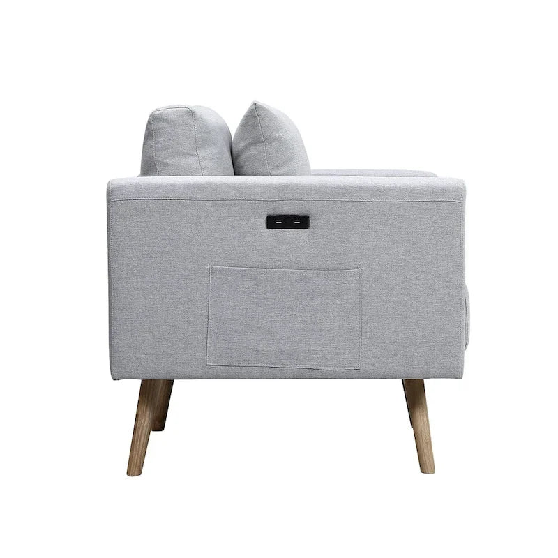 Linen Upholstered Loveseat with 2 Pillows