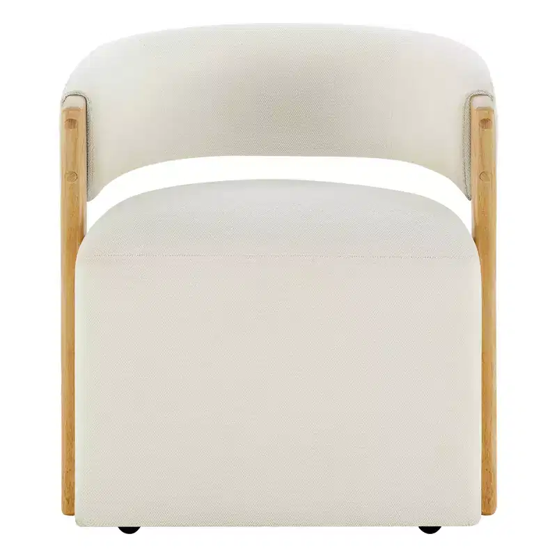 Spruce&Spring Upholstered Dining Chair with Wood Armrests & Hidden Wheels