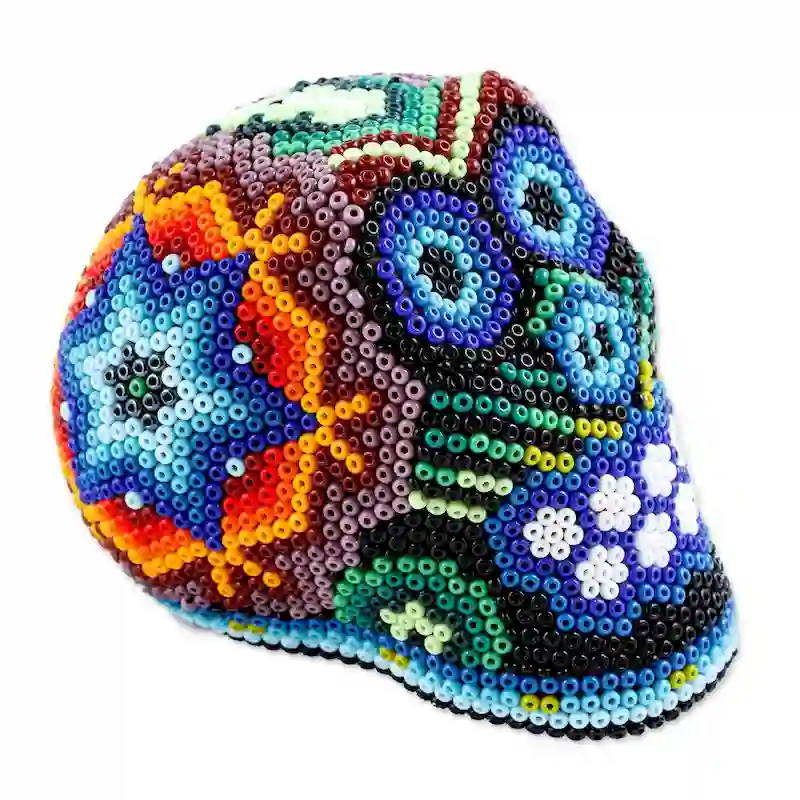 Novica Handmade Huichol Star Huichol Beaded Papier Mache Skull