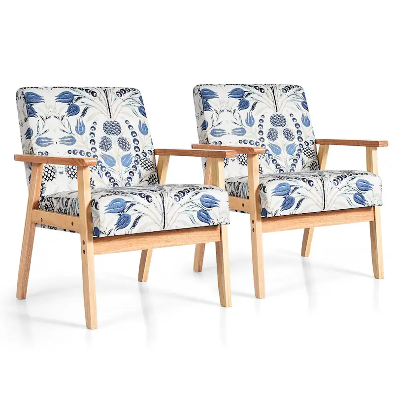 Gymax 2PCS Accent Armchair Upholstered Chair Home Office w/ Wooden - 25 x 26.5 x 32