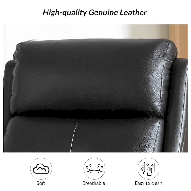 Genuine Leather Swivel Rocker Recliner with Nailhead Trims by