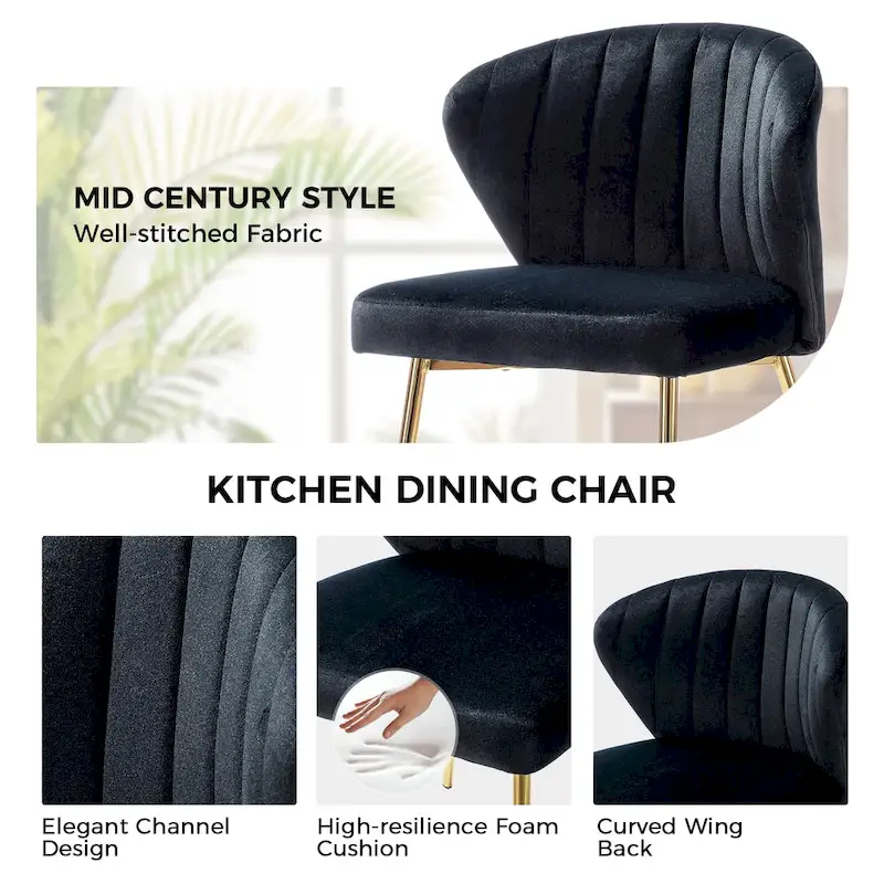 Modern Glam Upholstered Tufted Back Side Accent Dining Chair with Small Base