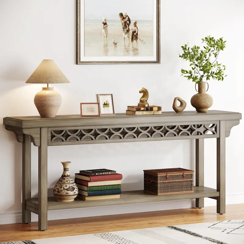 70.8 Inch Farmhouse Solid Wood Long Console Table Sofa Table