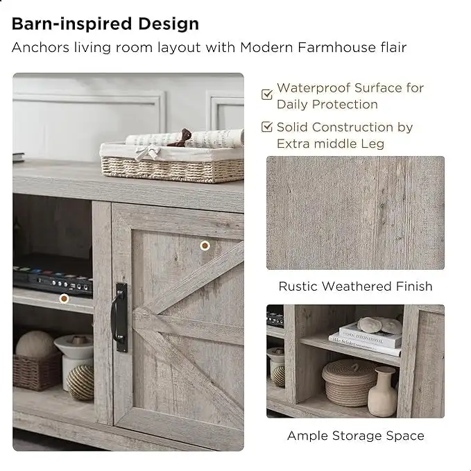 Farmhouse TV Stand, Television Console Table, Entertainment Center