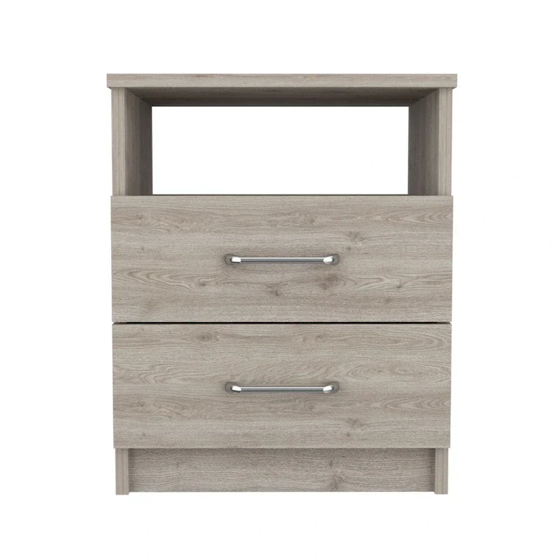 2-Drawer Nightstand with Open Shelf – Black / Dark Brown / Light Oak / White / Light Gray